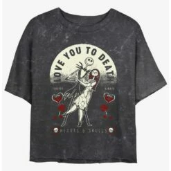 Buy 😀 Disney The Nightmare Before ❄ Christmas Jack and Sally Love You To Death Mineral Wash 👧 Girls Crop T-Shirt ⌛