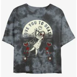 Brand new 💯 Disney The Nightmare Before ❄ Christmas Jack and Sally Love You To Death Tie-Dye 👧 Girls Crop T-Shirt 🔔