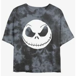 Coupon 😍 Disney The Nightmare Before ❄ Christmas Big Face Jack Tie-Dye 👧 Girls Crop T-Shirt ❤️