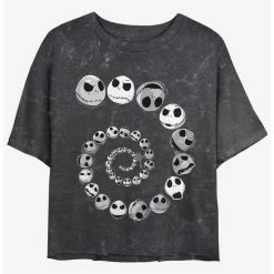 Cheap 🤩 Disney The Nightmare Before 🎅 Christmas Jack Emotions Spiraling Mineral Wash 👧 Girls Crop T-Shirt 🤩