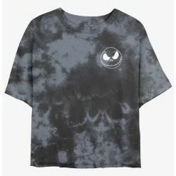 New 😉 Disney The Nightmare Before 🎅 Christmas Jack Skellington Pocket Tie-Dye 👧 Girls Crop T-Shirt 🎉