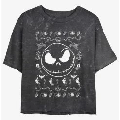 Best deal ⭐ Disney The Nightmare Before ❄ Christmas Jack Spooky Icons Mineral Wash 👧 Girls Crop T-Shirt ✔️