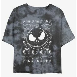 Flash Sale 🛒 Disney The Nightmare Before 🎁 Christmas Jack Spooky Icons Tie-Dye 👧 Girls Crop T-Shirt 😀