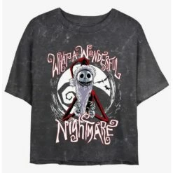 Flash Sale 👍 Disney The Nightmare Before 🔔 Christmas Santa Jack Wonderful Nightmare Mineral Wash 👧 Girls Crop T-Shirt 🔔
