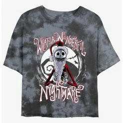 Promo 👍 Disney The Nightmare Before 🎅 Christmas Santa Jack Wonderful Nightmare Tie-Dye 👧 Girls Crop T-Shirt 🎉