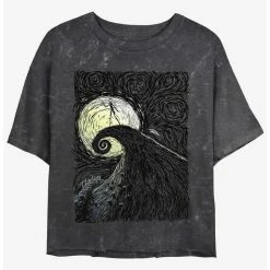 Brand new 🤩 Disney The Nightmare Before 🎄 Christmas Jack On Spiral Hill Mineral Wash 👧 Girls Crop T-Shirt ⭐