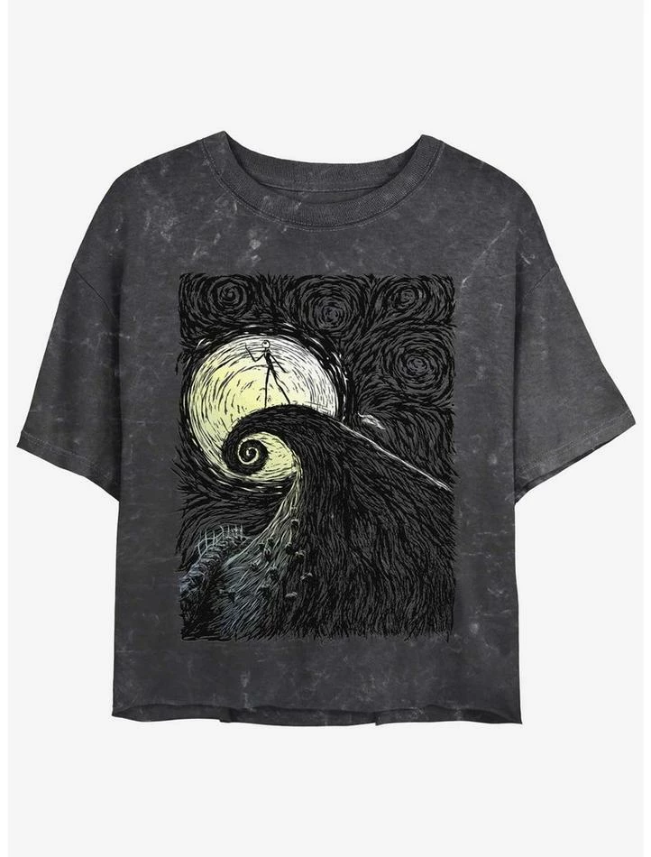 Brand new 🤩 Disney The Nightmare Before 🎄 Christmas Jack On Spiral Hill Mineral Wash 👧 Girls Crop T-Shirt ⭐