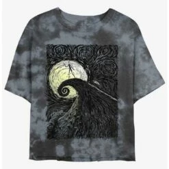 New 🔔 Disney The Nightmare Before 🎅 Christmas Jack On Spiral Hill Tie-Dye 👧 Girls Crop T-Shirt 🛒