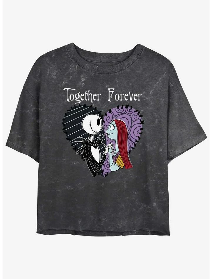 Buy 😀 Disney The Nightmare Before 🎅 Christmas Jack and Sally Together Forever Mineral Wash 👧 Girls Crop T-Shirt 😉
