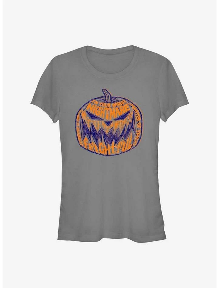 Cheap 😀 Disney The Nightmare Before 🎅 Christmas Pumpkin Lettering 👧 Girls T-Shirt 🤩