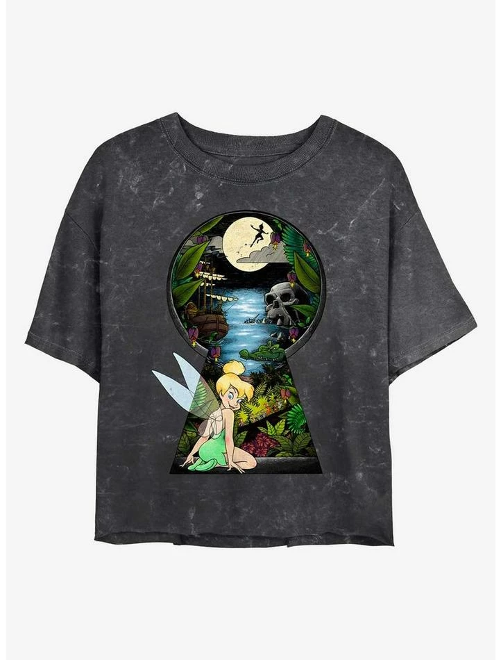 Budget 🎉 Disney Tinker Bell Keyhole To Neverland Mineral Wash 👧 Girls Crop T-Shirt ✔️