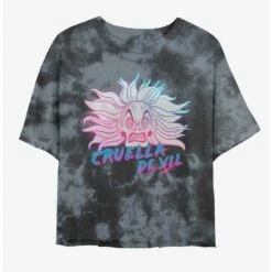 Cheap 👏 Disney Cruella Crazy Cruella Tie-Dye 👧 Girls Crop T-Shirt 🛒
