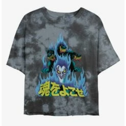 Outlet ❤️ Disney Villains Hades and Cerberus Japanese Lettering Tie-Dye 👧 Girls Crop T-Shirt ✔️