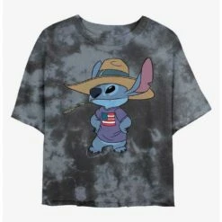 Best Sale ✨ Disney Lilo & Stitch Cowboy Stitch Tie-Dye 👧 Girls Crop T-Shirt 🛒