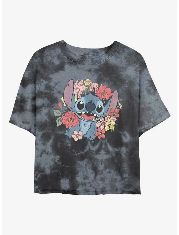 Wholesale โจ Disney Lilo & Stitch Floral Stitch Tie-Dye ๐ง Girls Crop T-Shirt ๐งจ