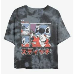 Cheap 🥰 Disney Lilo & Stitch Pew Pew Japanese Lettering Tie-Dye 👧 Girls Crop T-Shirt ⭐