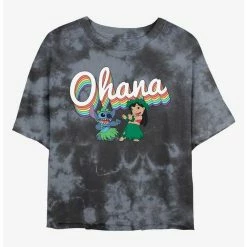 Best Sale ⌛ Disney Lilo & Stitch Rainbow Ohana Tie-Dye 👧 Girls Crop T-Shirt 🎉