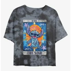 Outlet 😍 Disney Lilo & Stitch The Star Tarot Card Tie-Dye 👧 Girls Crop T-Shirt 💯