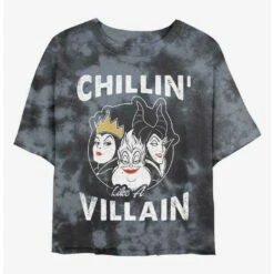Discount 😀 Disney Villains Chillin' Like A Villain Tie-Dye 👧 Girls Crop T-Shirt 🛒