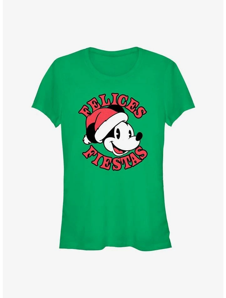 Budget 🌟 Disney Mickey Mouse Felices Fiestas Happy Holidays in Spanish 👧 Girls T-Shirt 🥰