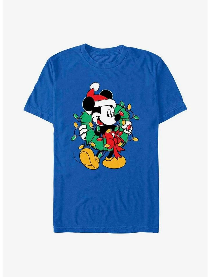 Brand new ๐งจ Disney Mickey Mouse Mickey Santa Wreath Lights T-Shirt ๐