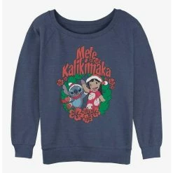 Best deal ⌛ Disney Lilo & Stitch Mele Kalikimaka Wreath 👧 Girls Slouchy Sweatshirt 😉