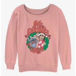 Promo ✨ Disney Lilo & Stitch Mele Kalikimaka Wreath 👧 Girls Slouchy Sweatshirt 🤩