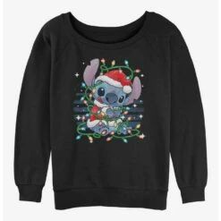 Hot Sale 🎉 Disney Lilo & Stitch ❄ Christmas Lights 👧 Girls Slouchy Sweatshirt 😉