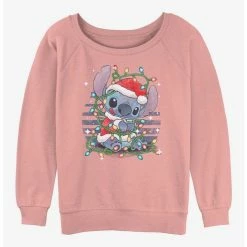 Wholesale 🧨 Disney Lilo & Stitch ❄ Christmas Lights 👧 Girls Slouchy Sweatshirt 😉