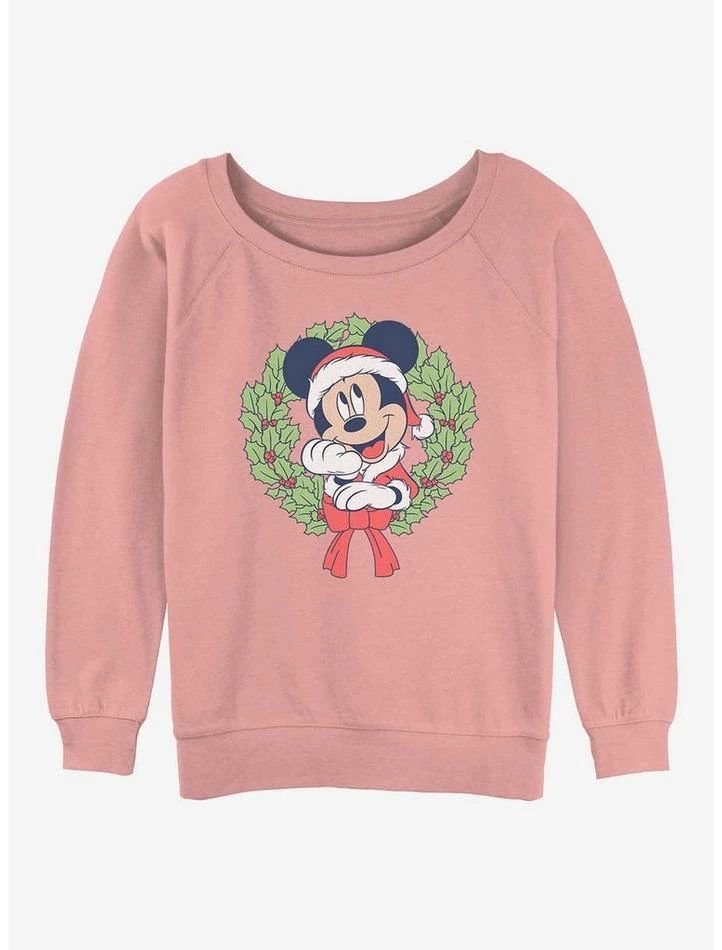 Buy ๐ Disney Mickey Mouse ๐ Christmas Wreath ๐ง Girls Slouchy Sweatshirt ๐