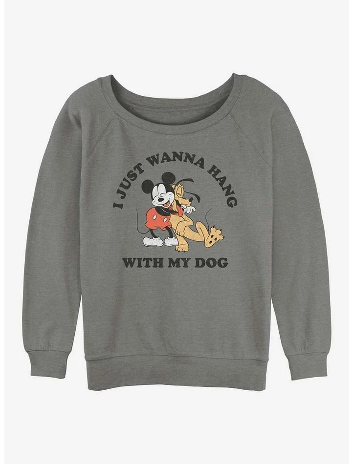 Discount ⌛ Disney Mickey Mouse 🦮 Dog Lover 👧 Girls Slouchy Sweatshirt 👍