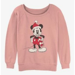 Promo 🥰 Disney Mickey Mouse Santa Hat 👧 Girls Slouchy Sweatshirt 🔔