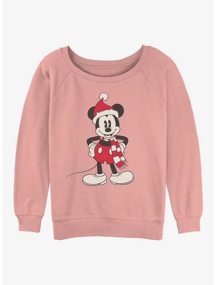 Promo 🥰 Disney Mickey Mouse Santa Hat 👧 Girls Slouchy Sweatshirt 🔔