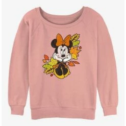 Promo 🤩 Disney Minnie Mouse Fall Leaves 👧 Girls Slouchy Sweatshirt ⌛