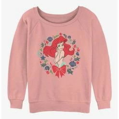 Budget 😍 Disney The Little Mermaid Festive Ariel Wreath 👧 Girls Slouchy Sweatshirt 🤩