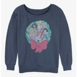 Discount ❤️ Disney Princesses Holiday Wreath 👧 Girls Slouchy Sweatshirt 😍