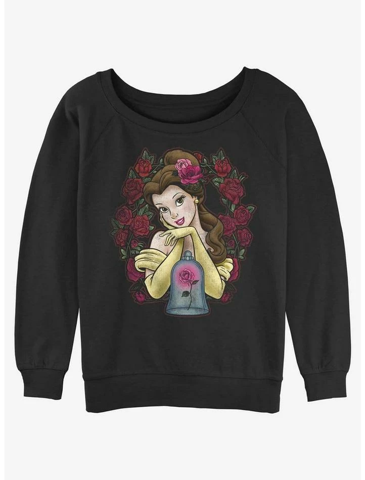 Discount 🔔 Disney Beauty and the Beast Rose Belle 👧 Girls Slouchy Sweatshirt ❤️