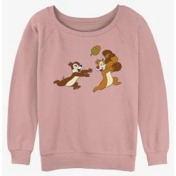 Best Sale ⌛ Disney Chip n' Dale Chasing Acorns 👧 Girls Slouchy Sweatshirt 😍