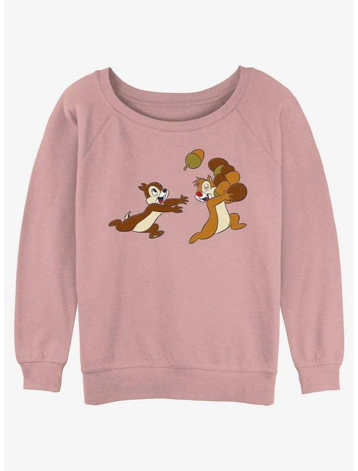 Best Sale ⌛ Disney Chip n' Dale Chasing Acorns 👧 Girls Slouchy Sweatshirt 😍