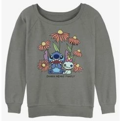 Hot Sale ⭐ Disney Lilo & Stitch Chibi Floral Stitch and Scrump 👧 Girls Slouchy Sweatshirt 🧨