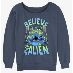 New 🧨 Disney Lilo & Stitch Inner Alien 👧 Girls Slouchy Sweatshirt 👍