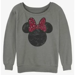 Best Sale 😀 Disney Minnie Mouse Red Leopard Bow 👧 Girls Slouchy Sweatshirt 🎁