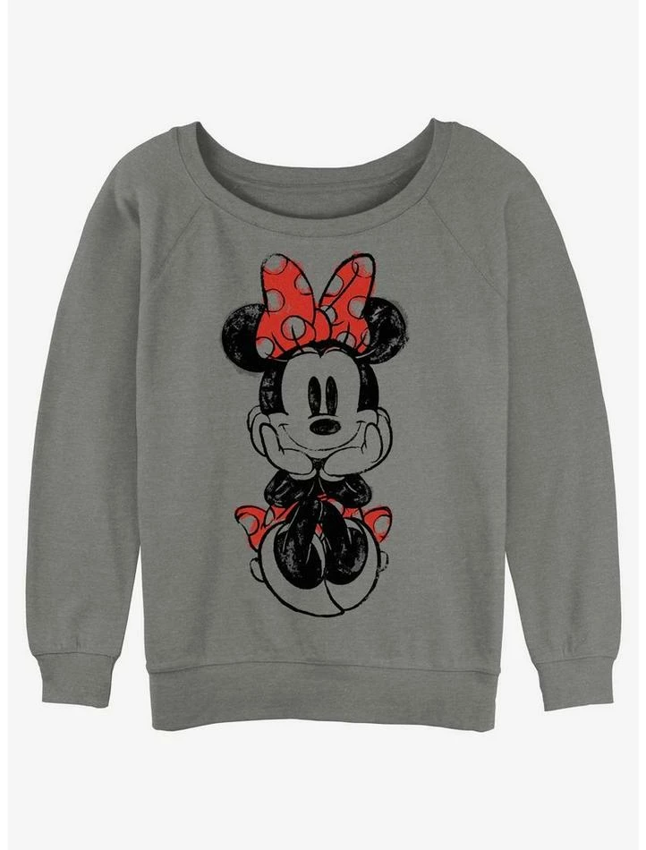Best Sale 👏 Disney Minnie Mouse Sitting Minnie Sketch 👧 Girls Slouchy Sweatshirt 🤩