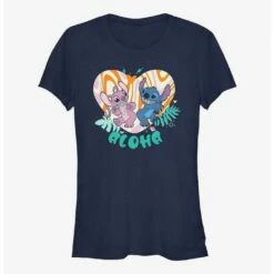 Cheap ⌛ Disney Lilo & Stitch Angel and Stitch Groovy Heart 👧 Girls T-Shirt ✨