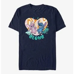 Discount 💯 Disney Lilo & Stitch Angel and Stitch Groovy Heart T-Shirt ⭐