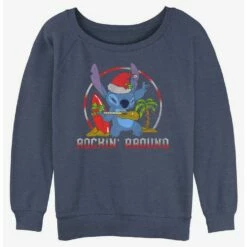 New 😉 Disney Lilo & Stitch Rockin' Around 👧 Girls Slouchy Sweatshirt ✔️