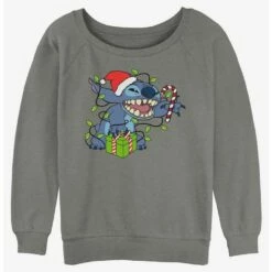 Outlet 👍 Disney Lilo & Stitch 🎁 Christmas Lights 👧 Girls Slouchy Sweatshirt 😀