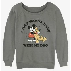 Cheap ⭐ Disney Mickey Mouse 🐶 Dog Lover Mickey and Pluto 👧 Girls Slouchy Sweatshirt 👍