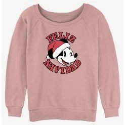 New 🎉 Disney Mickey Mouse Merry 🎁 Christmas in Spanish 👧 Girls Slouchy Sweatshirt 🧨