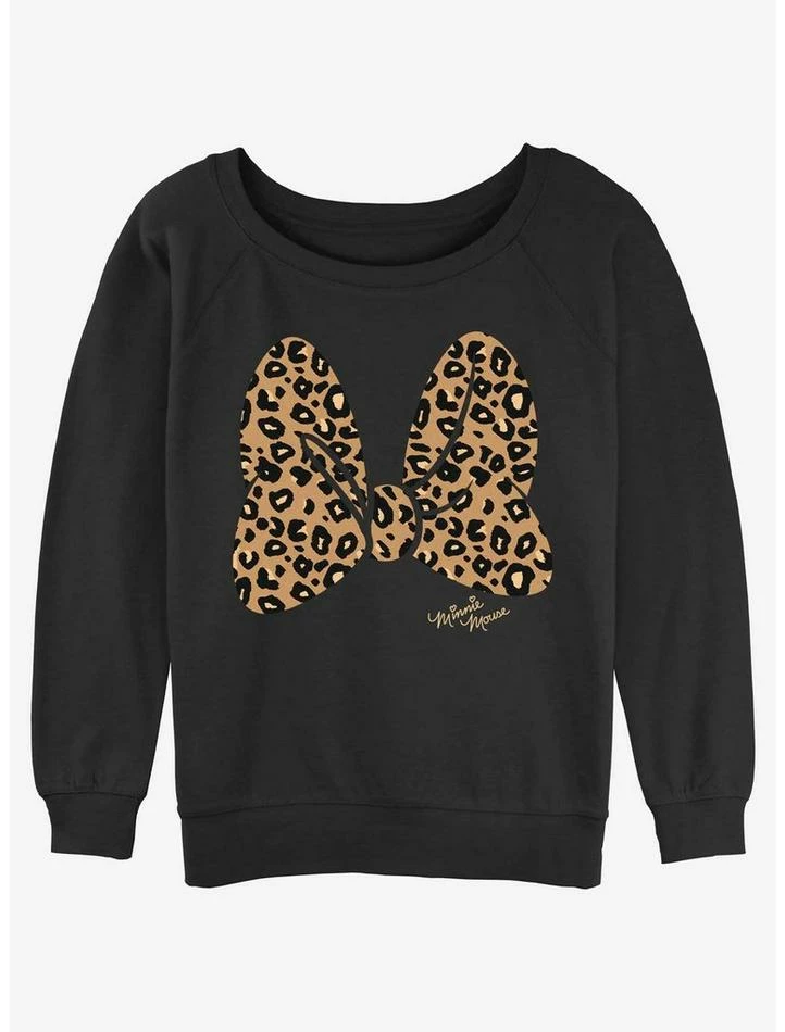 Coupon 🔔 Disney Minnie Mouse Animal Print Bow 👧 Girls Slouchy Sweatshirt ✔️